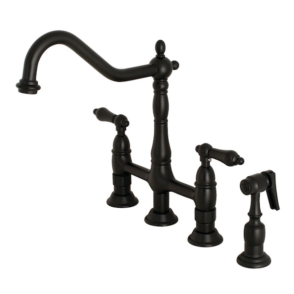 KS1270ALBS Heritage Bridge Kitchen Faucet W/ Brass Sprayer, Matte Black
